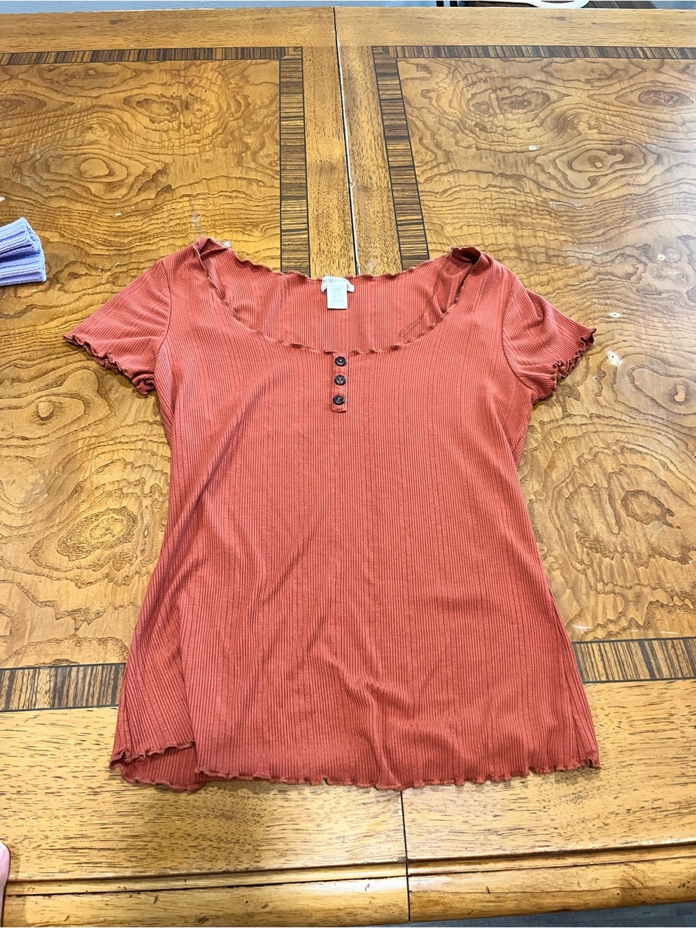 Bozzolo Rust Ribbed Short Sleeve Henley Top